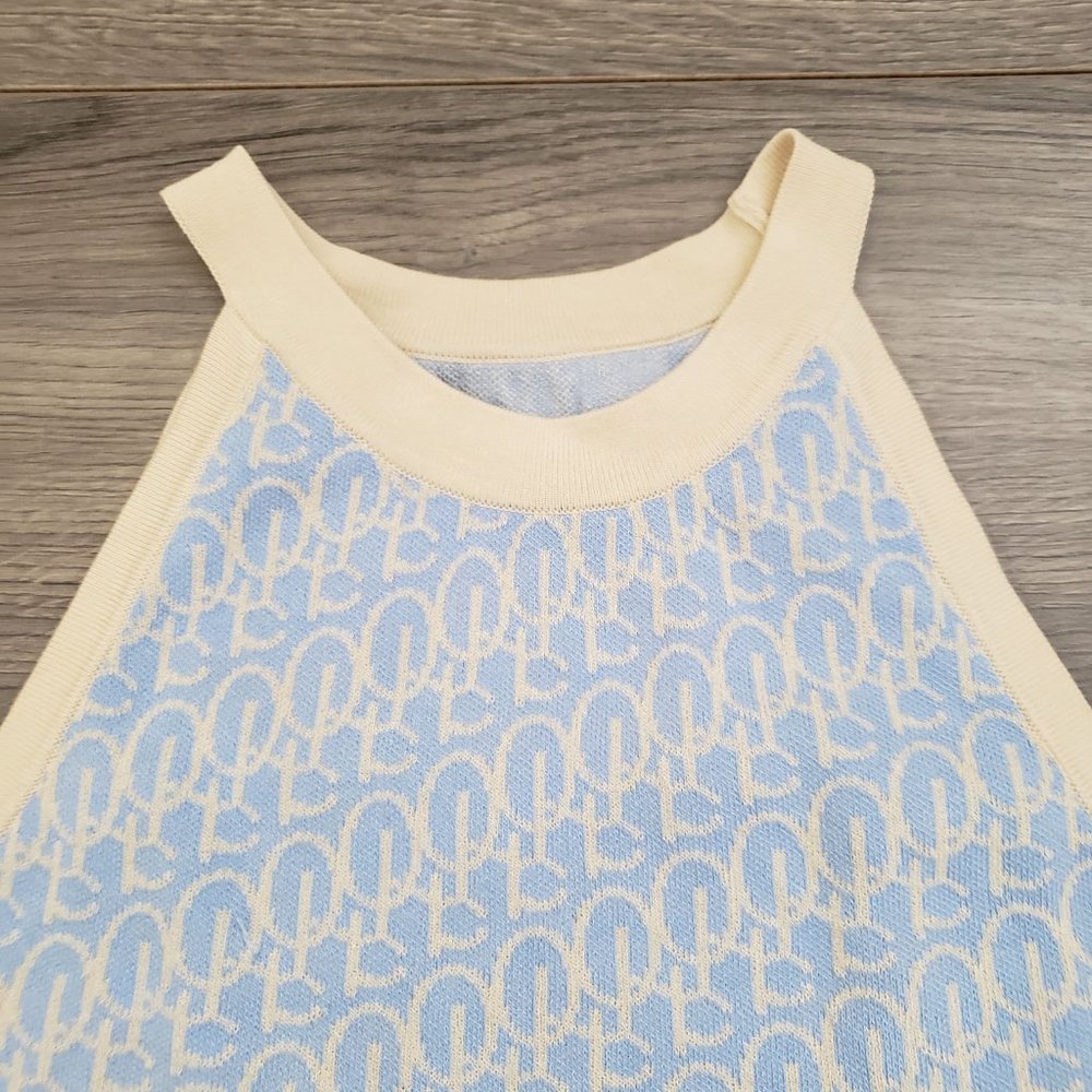 Shein Allover Pattern Halter Knit Top Blue Size Large - Picture 3 of 8